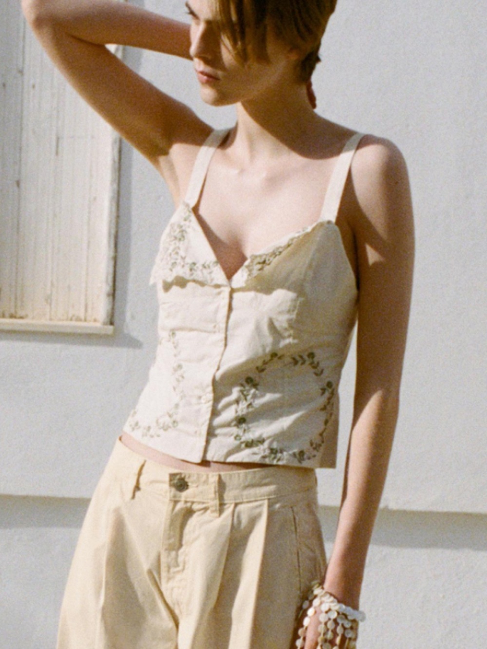 Zara Cream Embroidered Cami Top